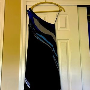 One shoulder multi color high low dress